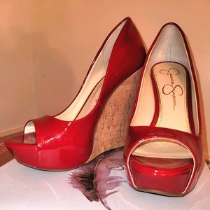Jessica Simpson Red Peep toe wedges